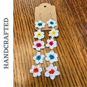 Handcrafted Crochet Daisy Dangle Earrings | Multicolor Boho Style | Whitr Multi